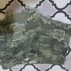 Camo high rise jean shorts